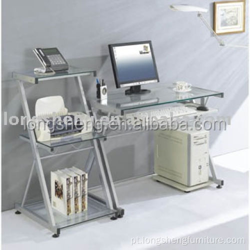 Mobiliário de escritório Mesa de vidro para computador com prateleira de armazenamento